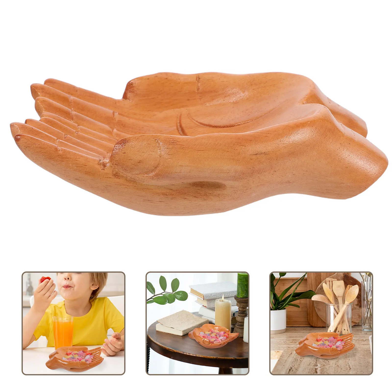 Hand Carved Wooden Decorative Bowl Unique Hand Shape Design for Keys Snacks Trinkets Entryway Table Home Decor Wood Bowl Decor