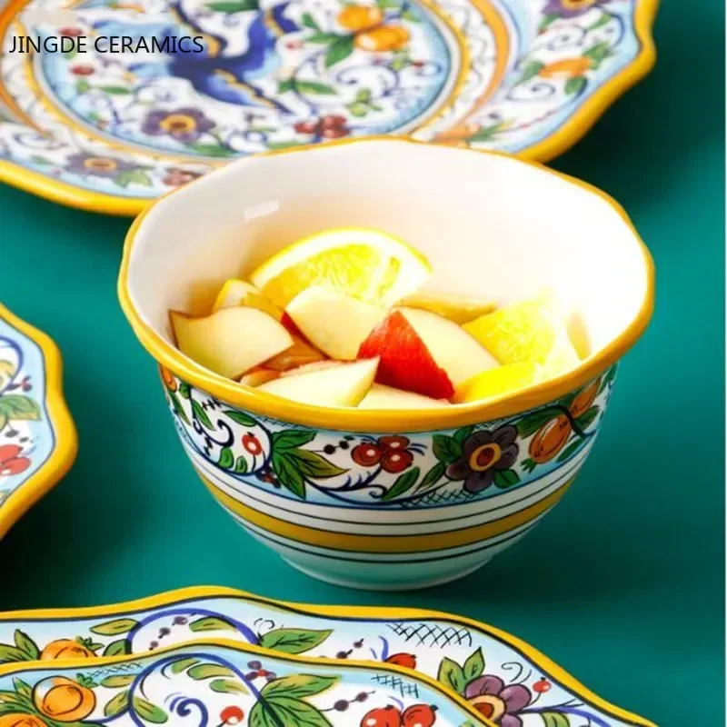 1pcsCeramic Fruit Plate Dessert Tableware Dessert Plate Hand-painted Dinner Plate Set Wedding Holiday Kitchen Supplies Beautiful