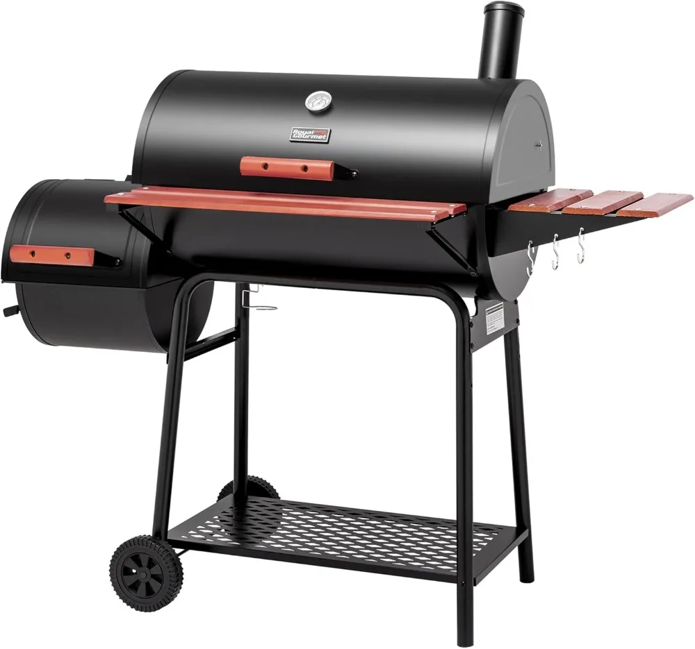 30-Inch Charcoal Grill with Offset Smoker and Wood-Painted Side Table, Outdoor Smoker Grill with 811 Sq. In. Cooking Area