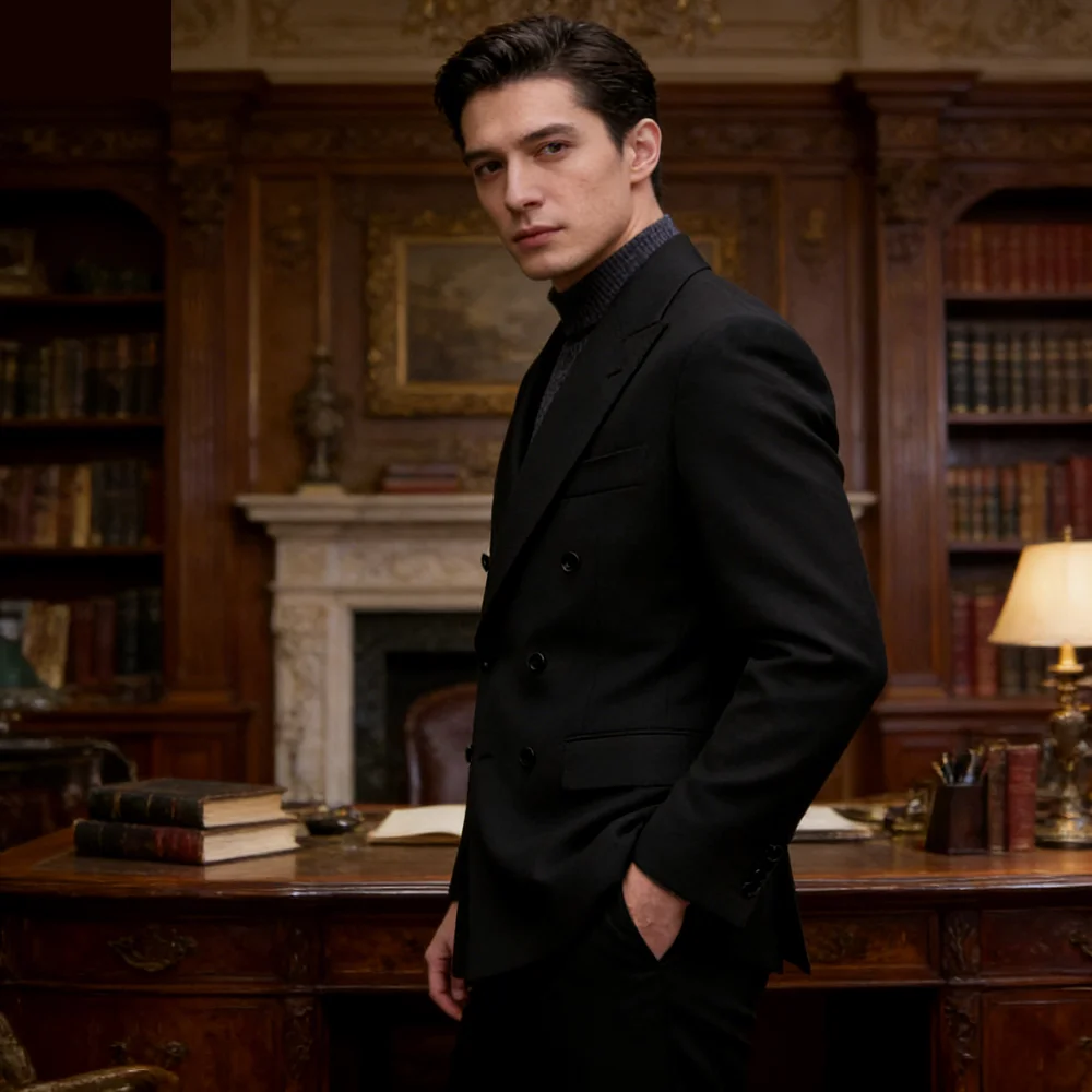 

Мужской классический деловой костюм: двубортный пиджак из шерсти, серо-коричневый, повседневный, в британском стиле, для жениха, 1 предмет