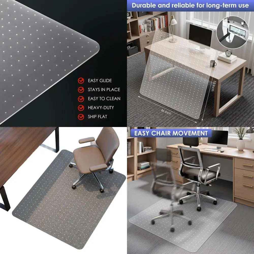 

Прозрачный сверхмощный коврик для офисного стула 46x55 для ковровых полов, защита под столом, легкое движение, доставка на плоской подошве
