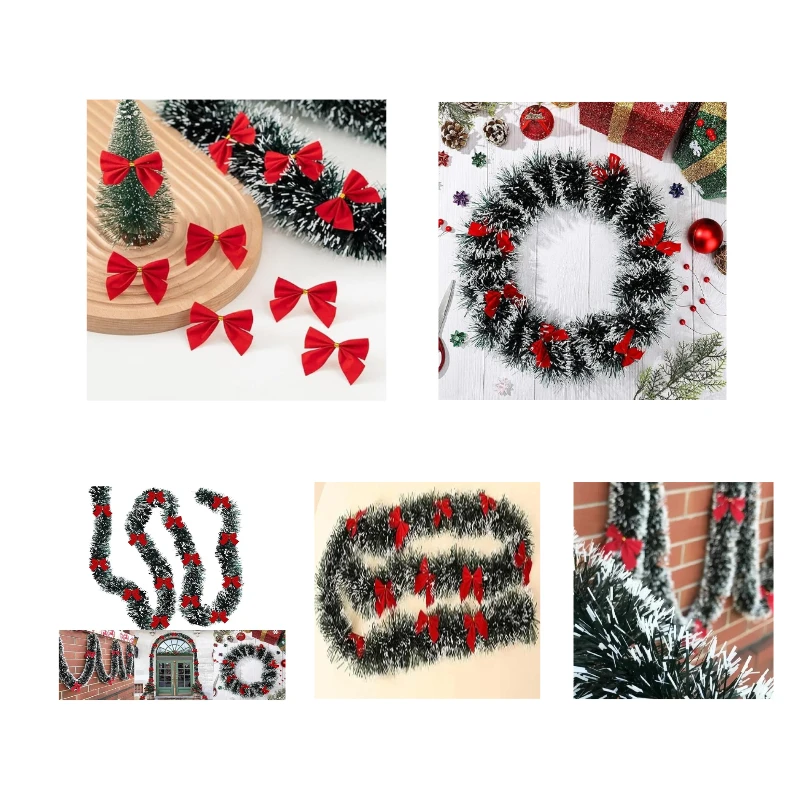 

2m 10 Bow Christmas Ribbon Green Vine Garland Ribbon Wreath Christmas Tree Hanging Decorations Ribbon Garland Party Home Decor