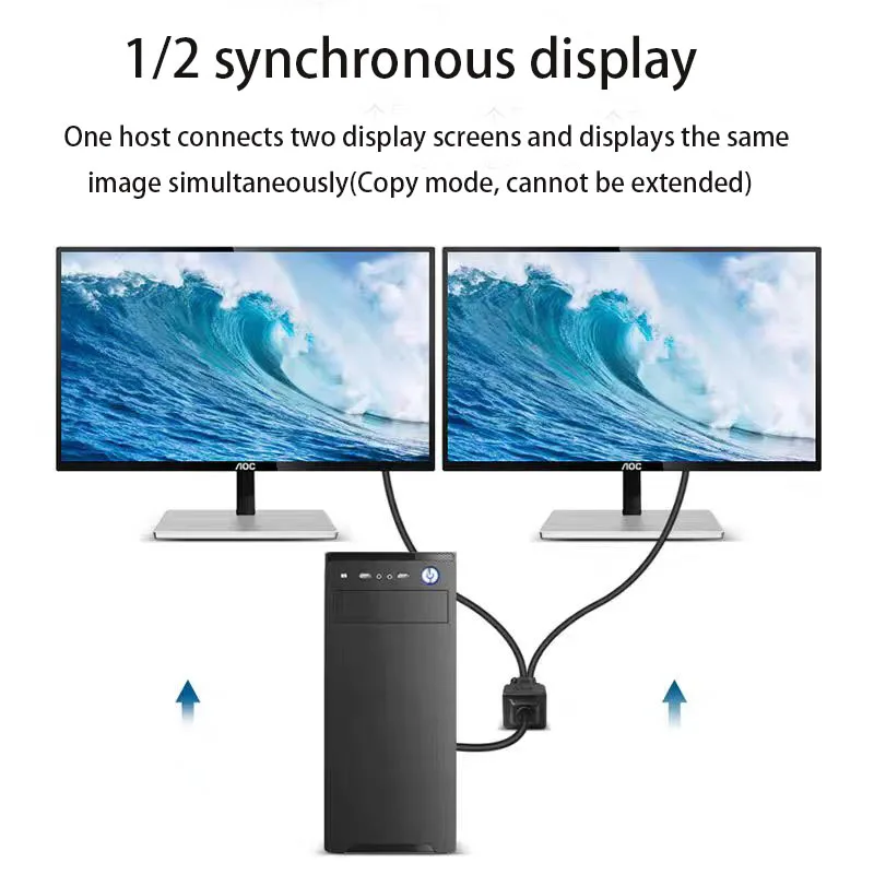 VGA One In Two Cable Computer Monitor Screen Splitter، 1 في 2 Out، 1 إلى 2 Out، 1 إلى 2 كابل توصيل، 1 إلى 2 أنثى