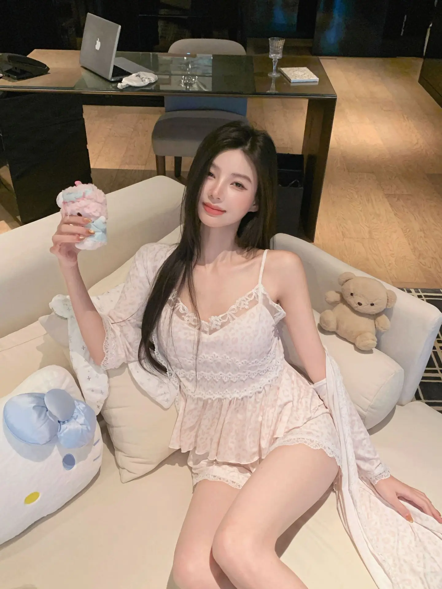 3PCS Pajamas Set Lingerie Women Lace Bathrobe Pyjamas Suit Spring Summer Female Rayon Sleepwear Nightwear Home Clothes