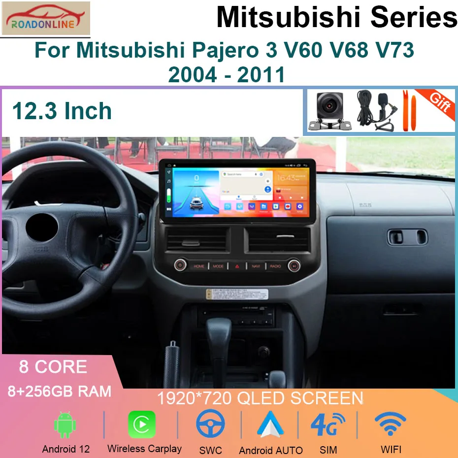 

12.3INCH Android 12 8+256GB Car Radio For Mitsubishi Pajero 3 V60 V68 V73 2004 - 2011 GPS Navigation Multimedia Carplay