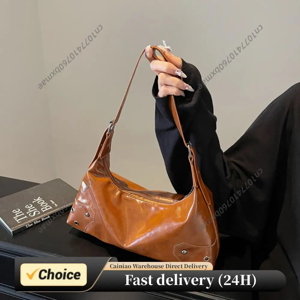 

Женская сумка с металлическими заклепками из искусственной кожи, винтажная повседневная сумка, вместительная мягкая кожаная сумка через плечо, женская рабочая сумка