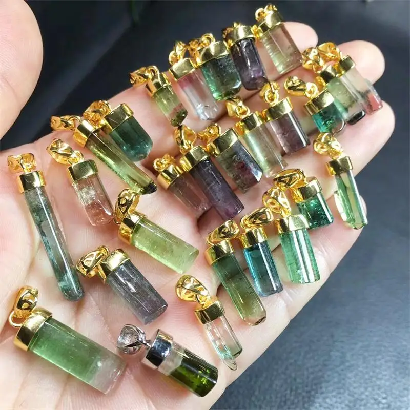 

s925 Natural Clear Color Tourmaline Pendant DIY Fashion Elegance Healing Jewelry Birthday Crystal Gift For Women Mature 1PCS