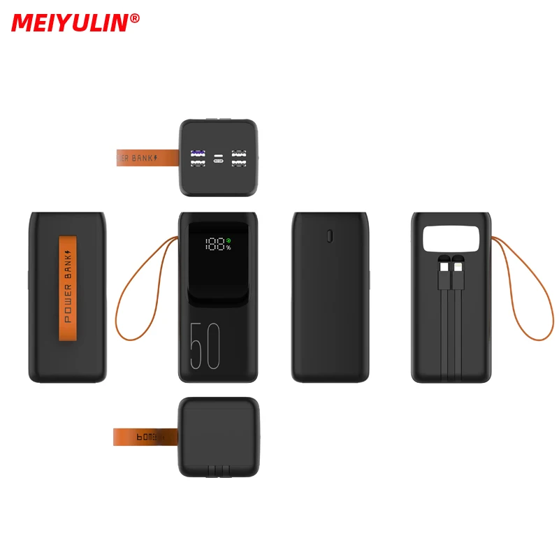 MEIYULIN 보조배터리 고속 충전 외장 배터리, 아이폰, 삼성, 30000mAh USB C, PD20W 보조베터리 내장 케이블, 50000mAh, 22.5W