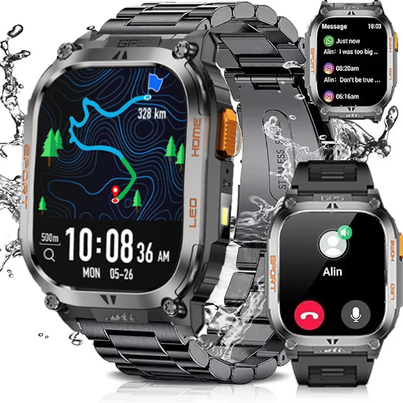 

Смарт-часы с GPS на открытом воздухе, 2025 г., IP68, водонепроницаемые, GNSS, компас, военный спортивный светодиодный фонарик, умные часы для мужчин, новинка 2025 года для Android IOS