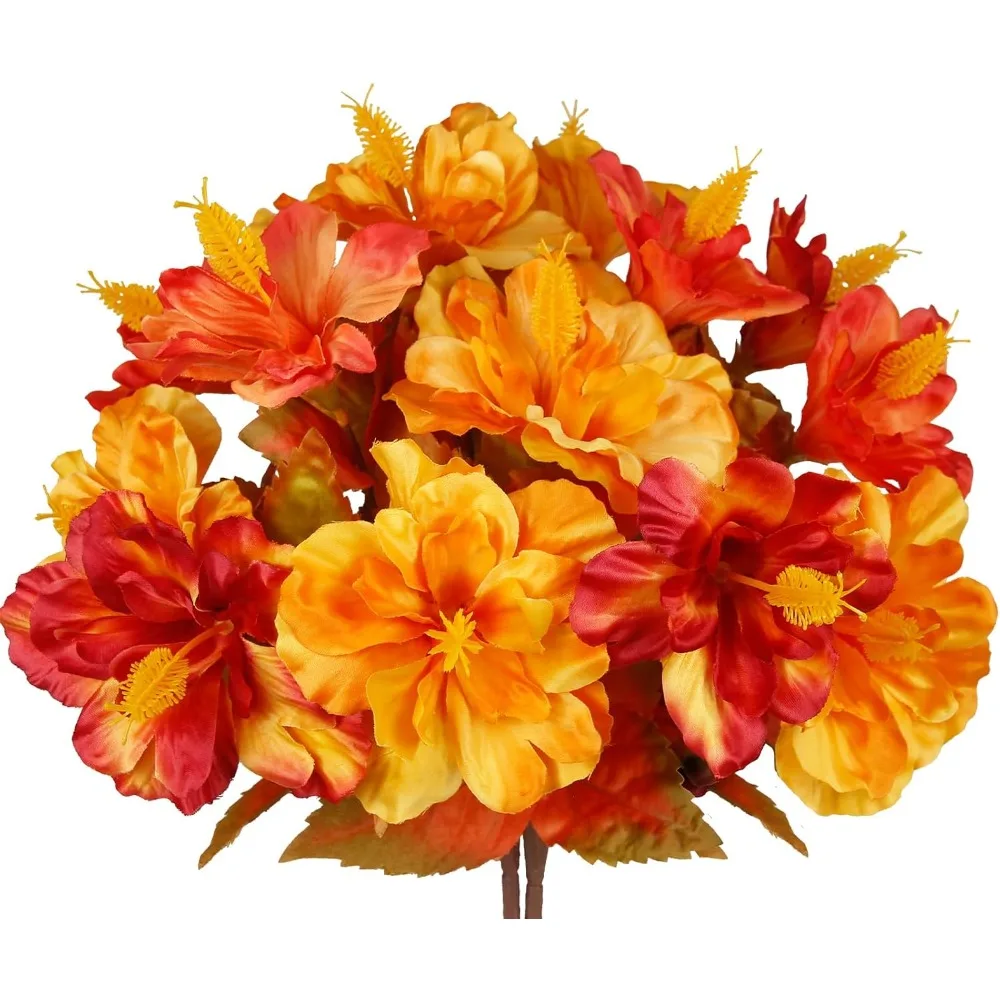 

2 Pcs Fake Fall Flowers Artificial Plants for Outdoors Decoration Autumn Silk Hibiscus Flower Realistic Faux Fall Flowers for Ou