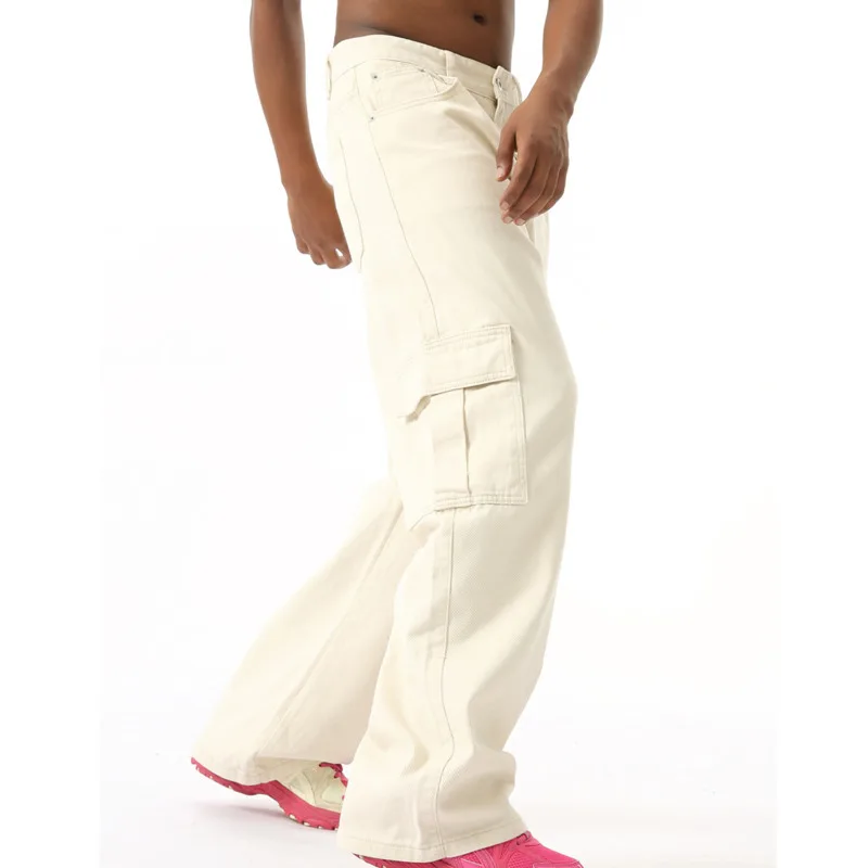 جينز رجالي موضة أربعة مواسم لعام 2025 عصري متعدد الاستخدامات بلون سادة وتصميم جيب كبير جينز عمل مستقيم فضفاض غير رسمي #6