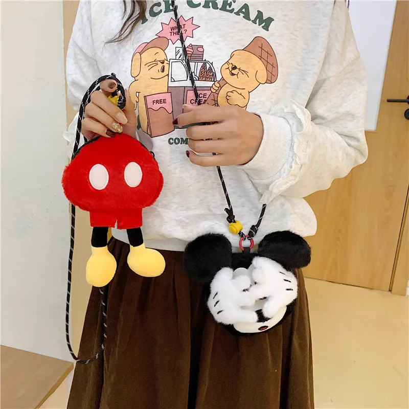 

Мягкий плюшевый кошелек Disney с Микки Маусом для укладки головы и тела на молнии, кошелек через плечо, сумка для наушников, автобусных карт, подарок на день рождения