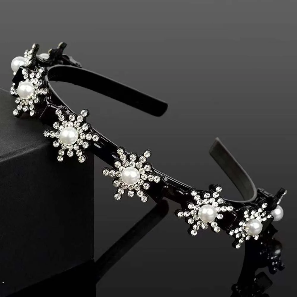 

Elegant Hair Bands with Clips Snowflake Star French Style Rhinestone Bangs Clip Headband Plastic Sweet Women Pearl Hair Hoop