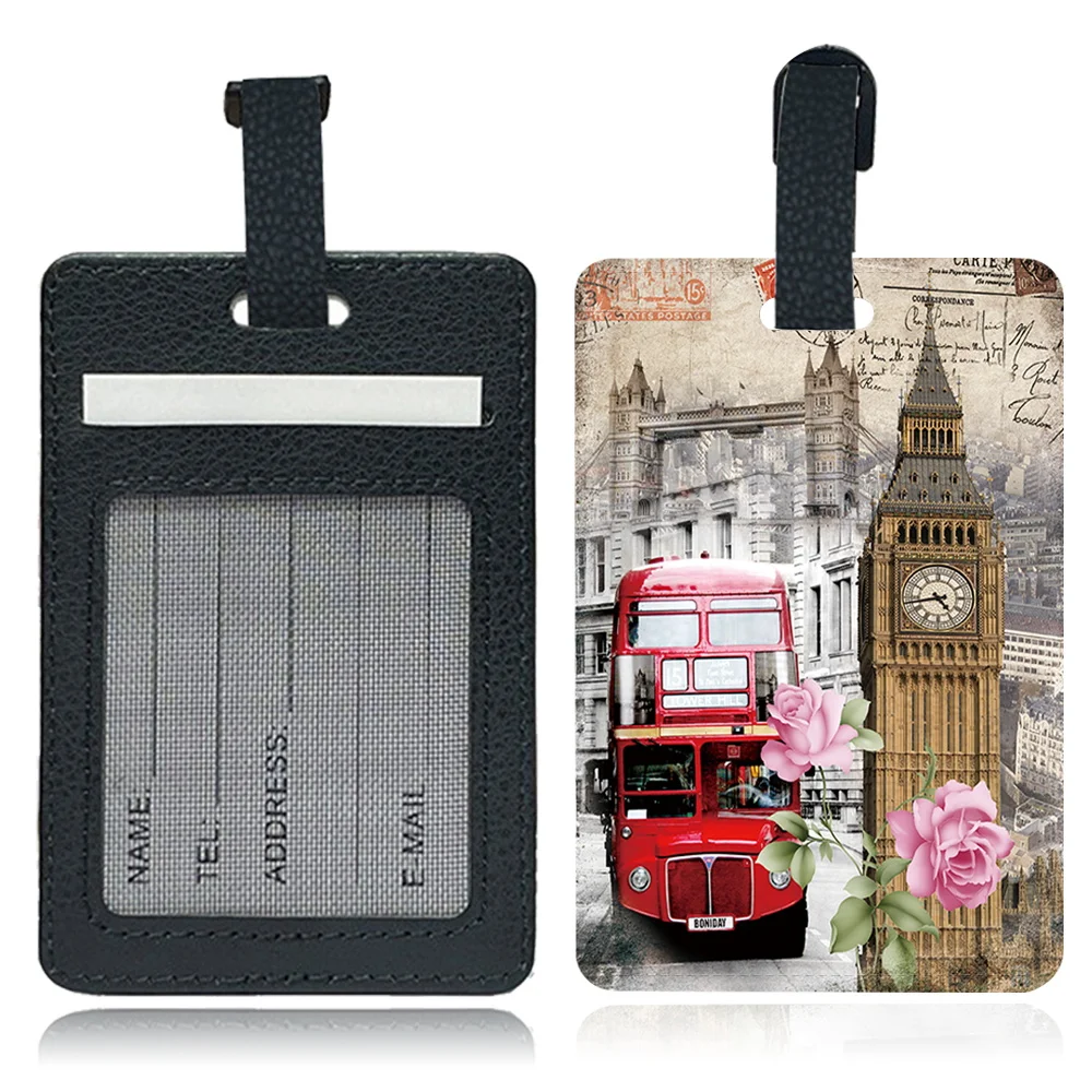 من المألوف بو الجلود الصعود تمرير الإبداعية حامل بطاقة مطبوعة قلادة سميكة دائم المحمولة علامة الأمتعة نمط الرجعية #5