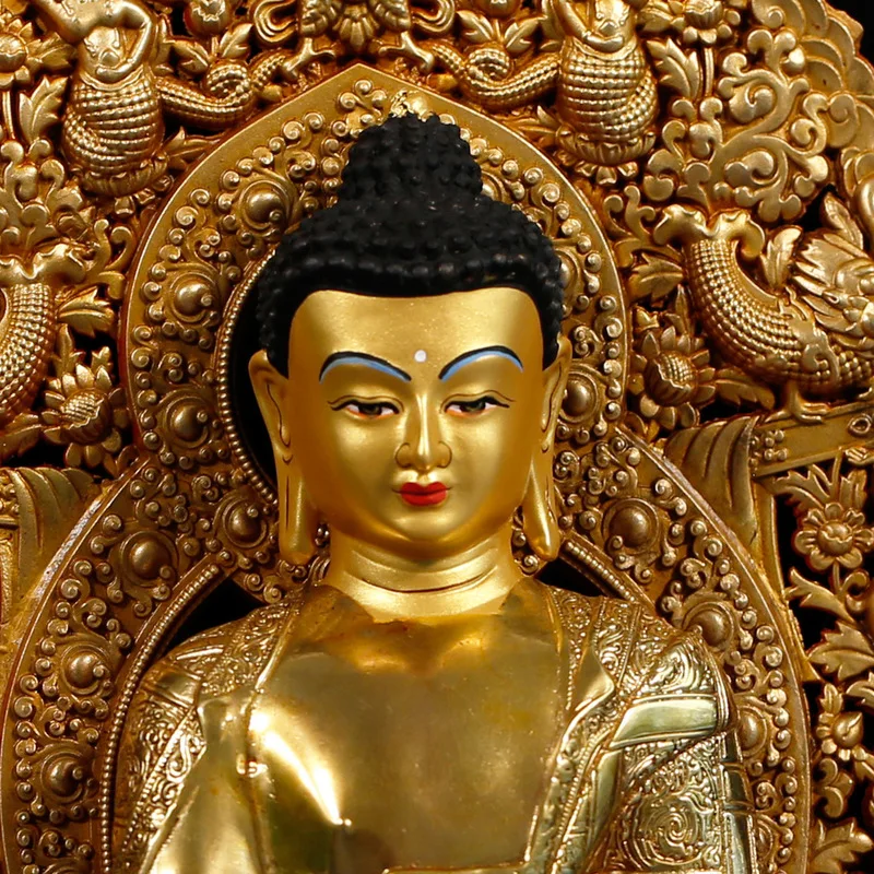 7inch Tibetan-style fully gilded copper Shakyamuni Buddha statue with backlight for home worship and temple decoration 10inch