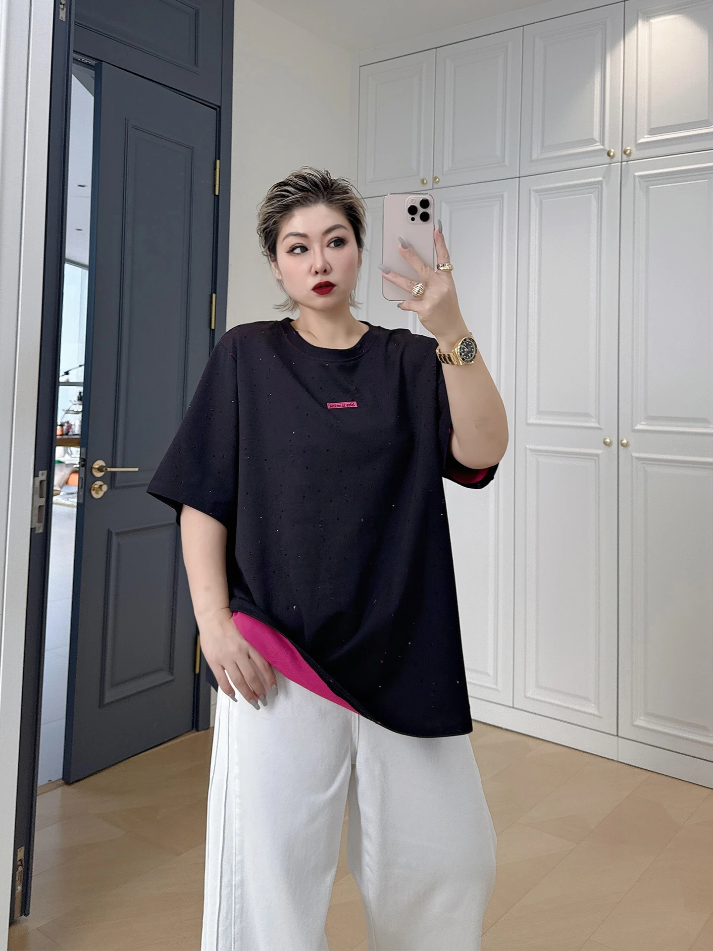 

Loose Fit Color Blo ort Sve T-irt for plus Size Women Spring Summer Casual Wear round Neline Polyester Cotton Blend