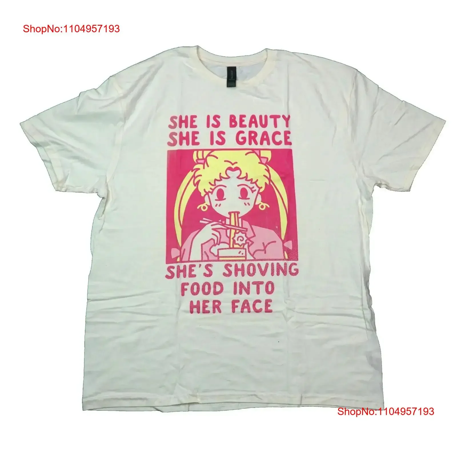 

Anime New Adult T Shirt Girl Eating Ramen She's Beauty Grace vintage Washed graphic homme Casual Versatile fashion Unisex