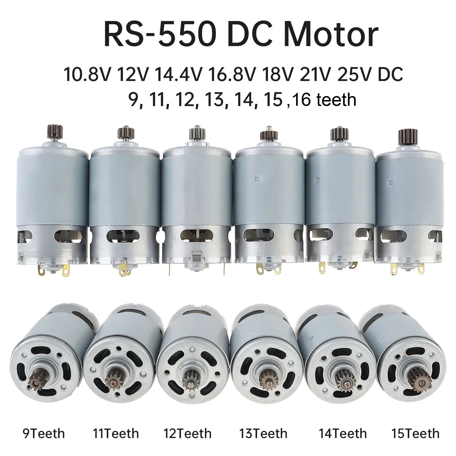 RS550 9 / 11 / 12 / 13 / 14 Teeth DC Motor Electric Drill Micro Brushed Motor 10.8V / 12V / 14.4V / 16.8V Micro Motor