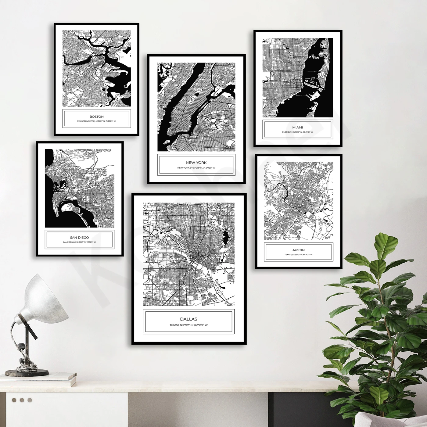 Chicago Boston New York Miami Columbus San Antonio Seattle Dallas San Diego Austin. City Travel Map Poster