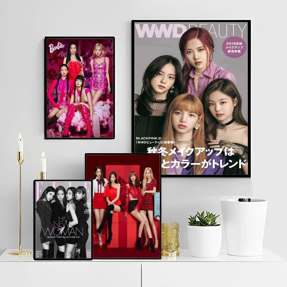 Kpop B-Blackpink Classic Vintage Posters Decoracion Painting Wall Art White Kraft Paper Kawaii Room Decor