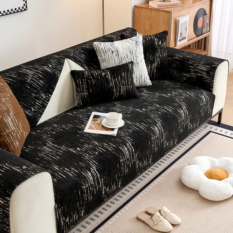 Chenille striped sofa cover universal living room sofa non-slip dirt-resistant protective cover senior light luxury new seat