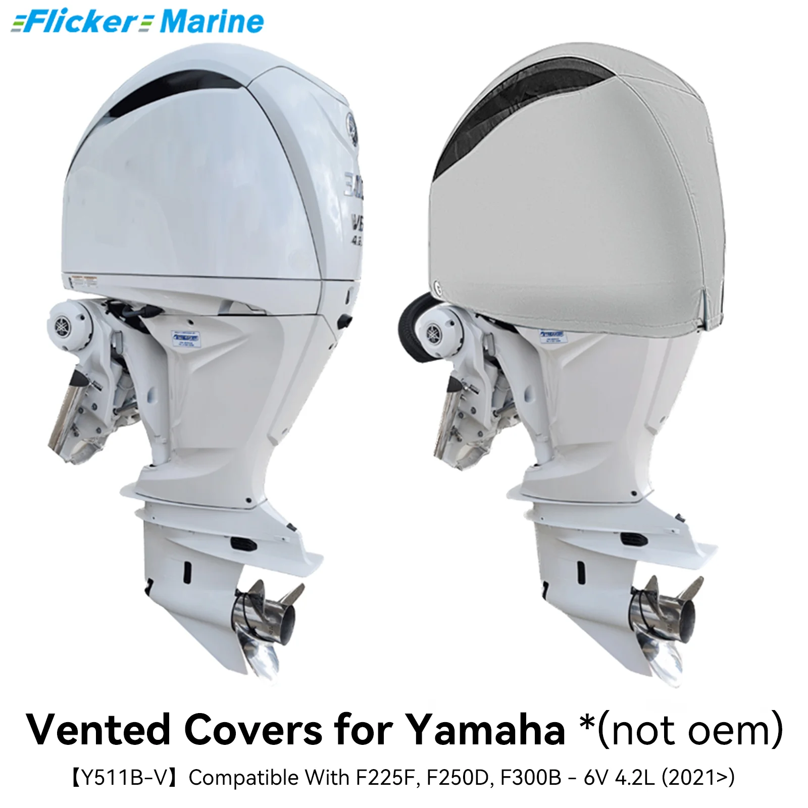 

Flicker Vented Outboard Cover Compatible with Yamaha F225F F250D F300B, Reinforced Canvas, Fleece Lined, Secure Fit, All-Season