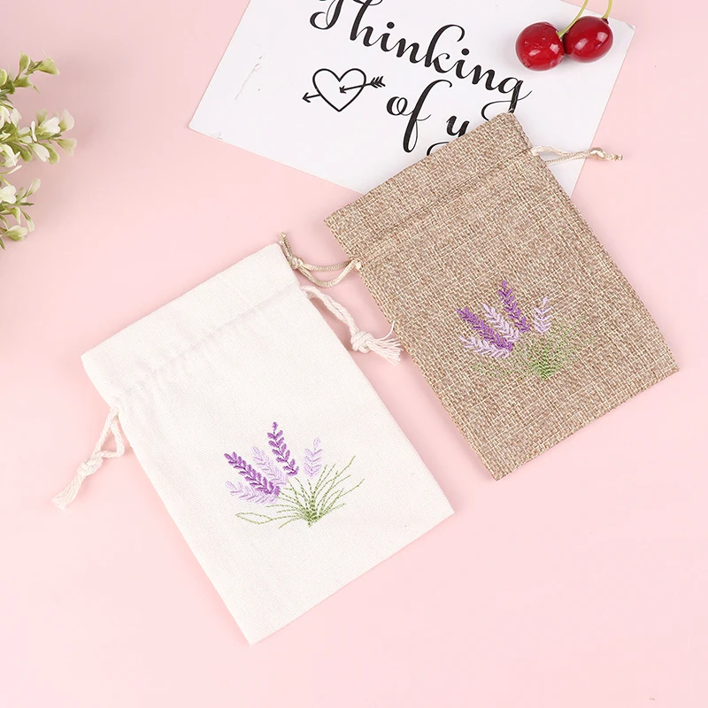 1Pc Lavender Pouches Dry Flower Aroma Bags Embroidery Lavender Pouches Cotton Jute Seeds Bags Aromatherapy Bag