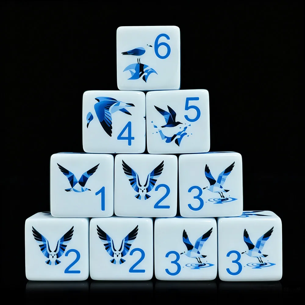 12Pcs 16MM Acrylic D6 Dice, Geometric Seagull UV Printed Six Sided Game Cubes For DND RPG Tabletop Board Game