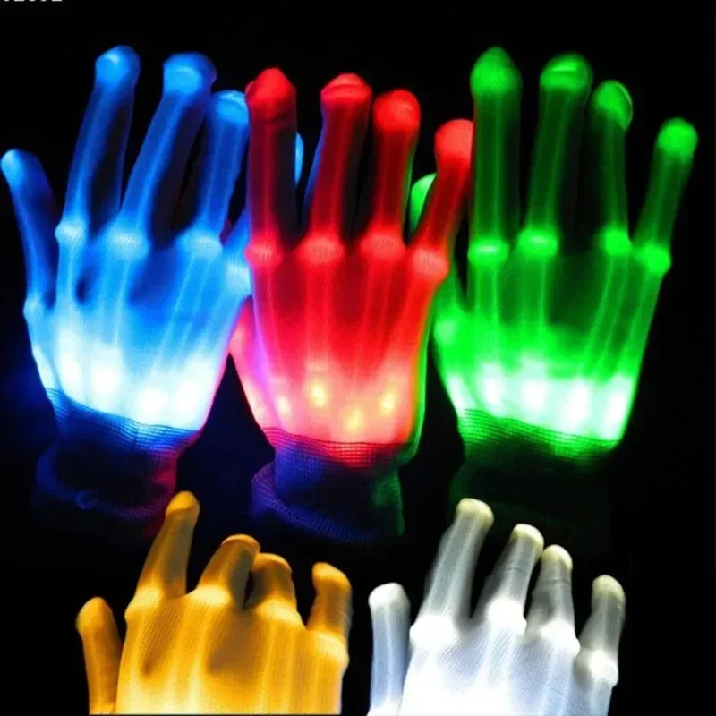 LED Gloves Neon Guantes Glowing Halloween Party Light Props Luminous Flashing Skull Gloves Stage Costume Supplies