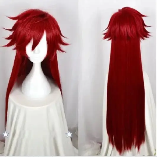 أسود بتلر جريل ساتكليف شعر مستعار تأثيري |   شعر أحمر داكن مع نسيج جلدي صناعي لـ Cos