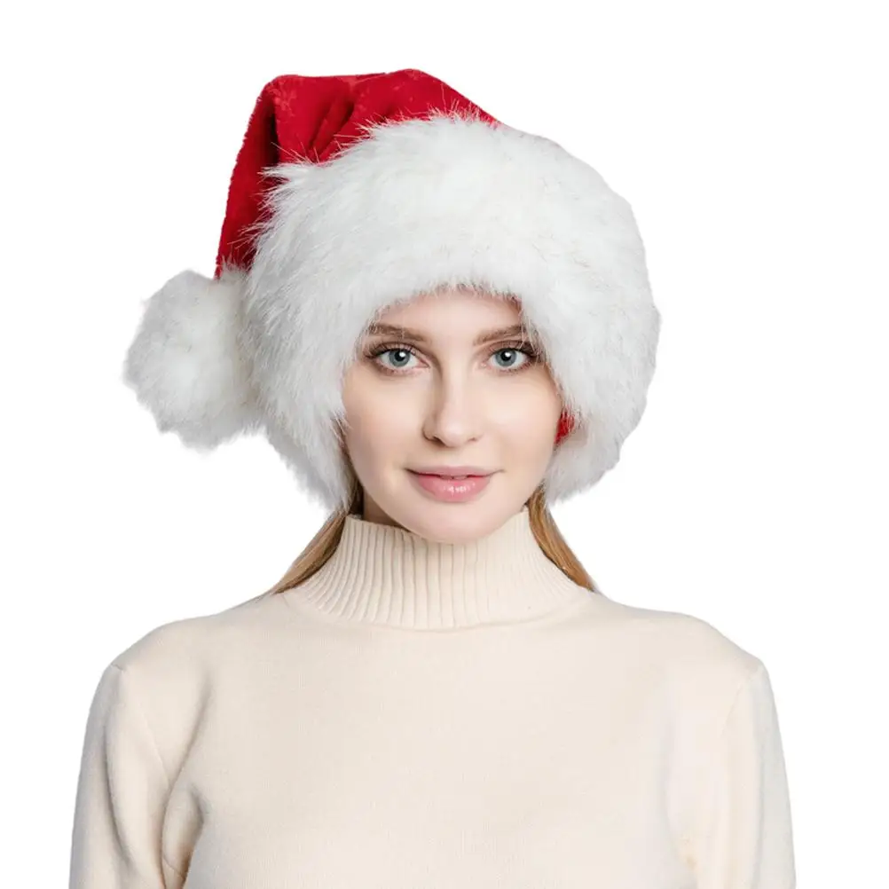 Christmas Santa Hat Red Thicken Large Fluffy Hats For Adults Men Women Warm Ski Hat Christmas Party Santa Cosplay Holiday Hats