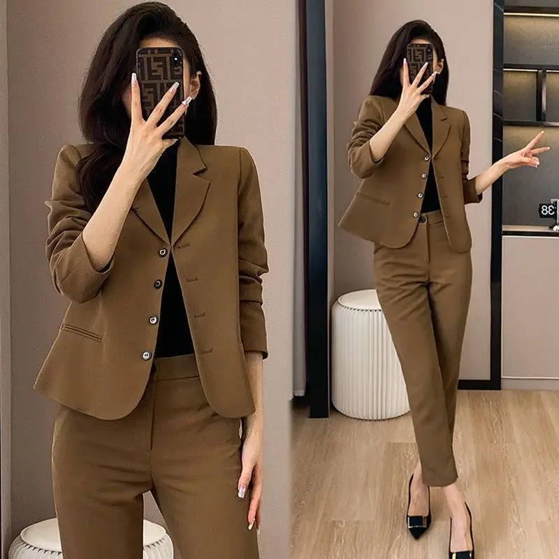 Chaqueta de traje profesional para mujer, conjunto a juego, elegante, informal, coreano, pantalones de abrigo, trajes de 2 piezas, Otoño, nueva moda, 2023