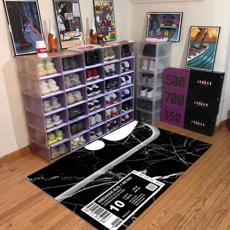 VIKAMA Shoe Box Print Area Rug Street Style Non-Slip Washable Floor Mat for Gaming Room Bedroom Living Room Decor