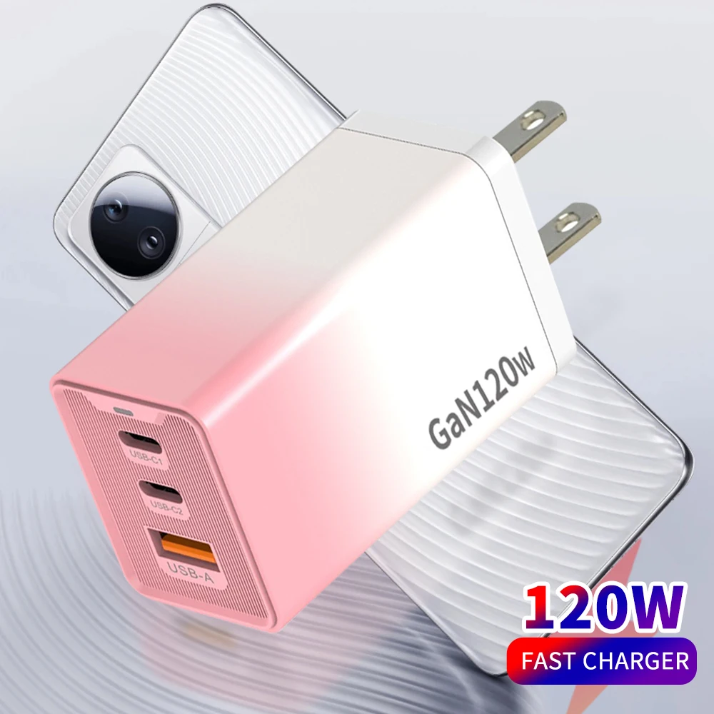 

120W GaN PD Type C USB Charger Multi-Color Fast Charging Phone Adapter for iPhone 16 15 Pro Max Samsung Xiaomi Quick Charge 3.0