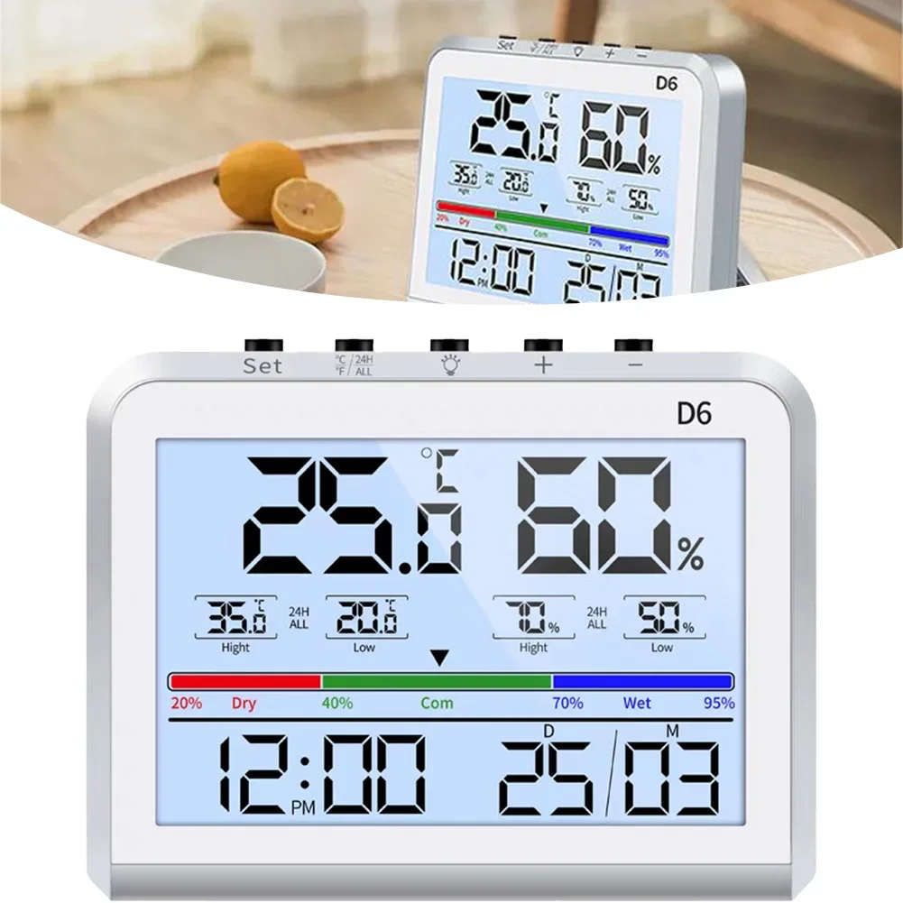 Digital LCD Thermo-hygrometer Household Indoor And Outdoor Electronic Thermometer Weather Station With Alarm Clock