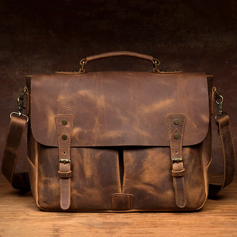 Retro handbag leather briefcase leather shoulder messenger bag male crazy horse leather messenger bag Cambridge bag