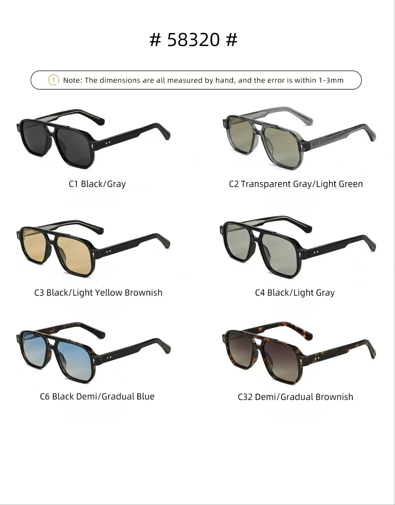 High Quality large frame Acetate black Sunglasses man double beam pilot Travel UV400 Glasses men Women Outdoor Handmade 149mm
