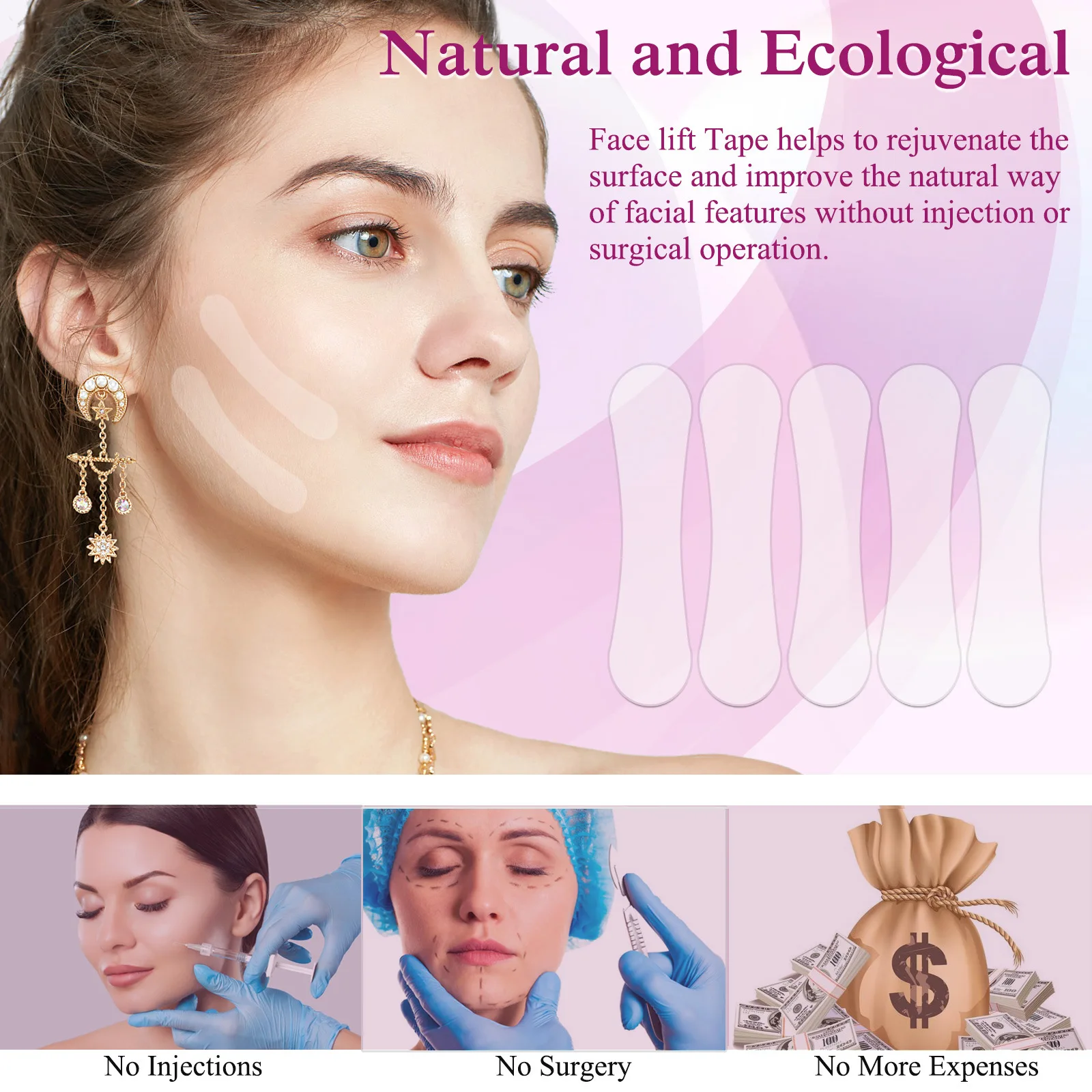 ملصق رفع الوجه غير المرئي، رقعة رقيقة للوجه، أدوات شد الوجه لإخفاء الذقن، شريط العناية اللاصق للبشرة المترهلة