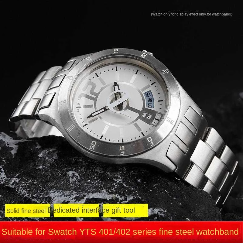 For Swatch YTS401 402 403G 409 713 YTB400 curved end solid stainless steel watch strap 20mm Folding buckle Metal watchband chain