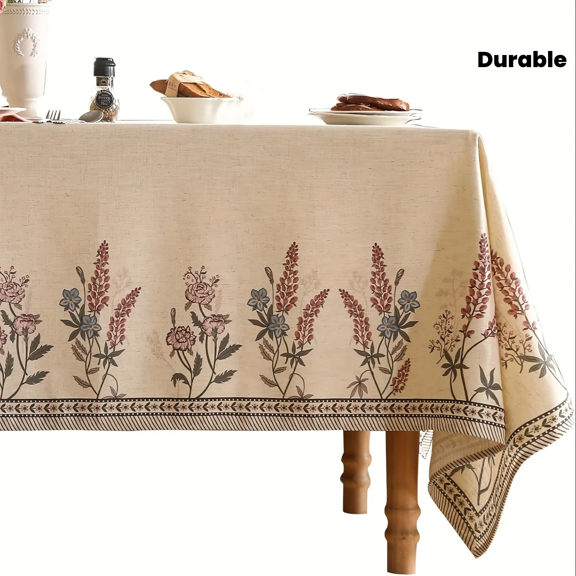One linen French square tablecloth - colorful floral pattern woven rectangular table cover, yzb