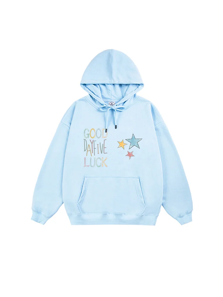 Otoño Invierno americano Retro Color sólido Top juventud Casual deportes colorido Lucky Star moda suelta cómoda suave Sudadera con capucha