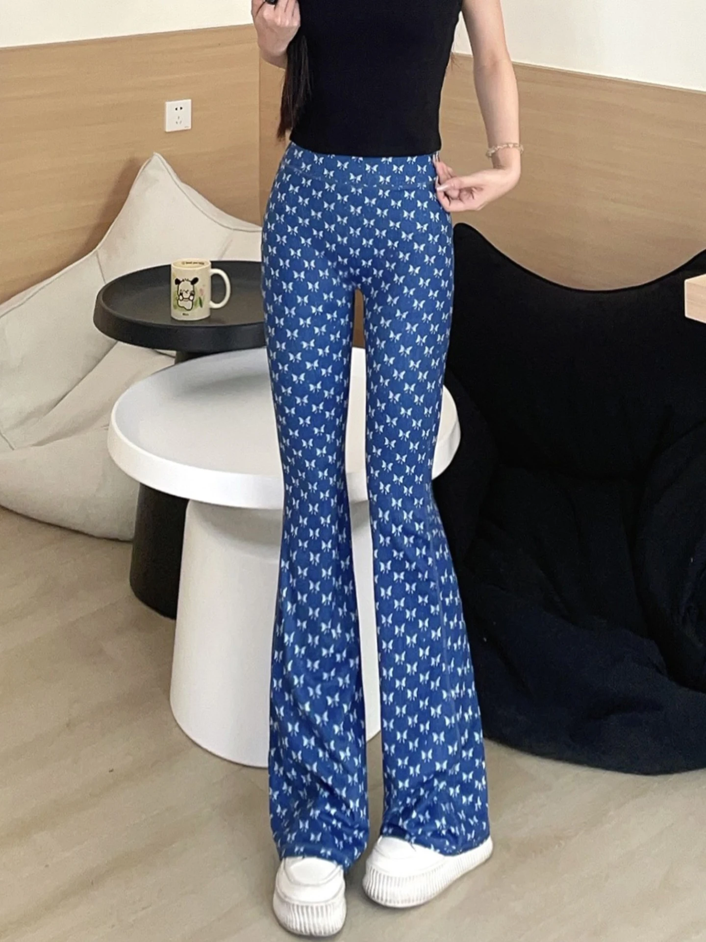 

Cofina High Waist Bell Bot Jeans Printed Denim Yoga Pants Casual Tummy Control Bootcut Trousers for Tall Women