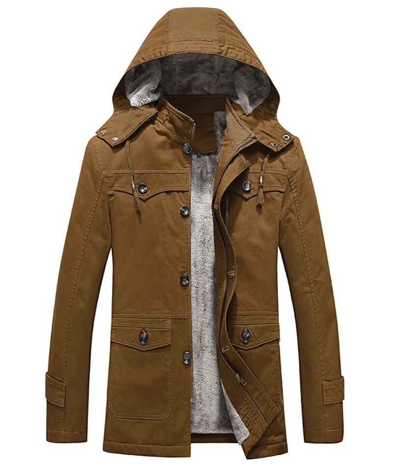 Military Cargo Coat Mens Thick Warm Man Jacket Winter Parkas Casual Cotton Padded Jacket Male Multi-Pocket Fur Hoodies Men Parka