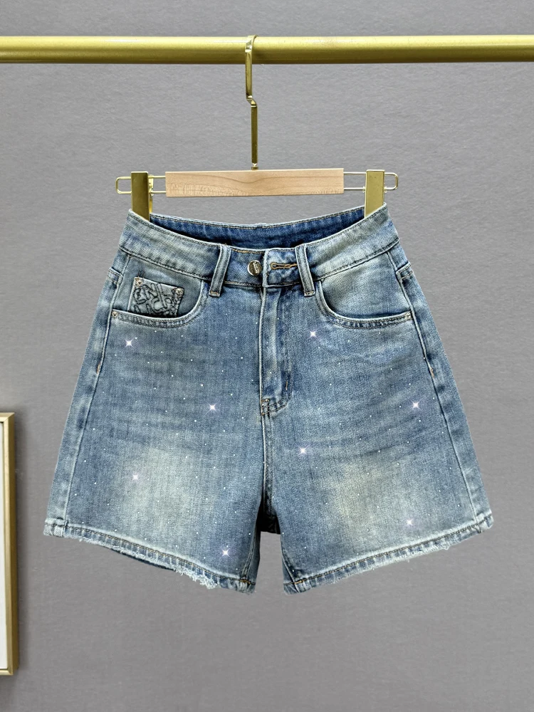 

High Waist A-Line ort Jeans Women's Faion Summer New Heavy Embroidery Slimming European Goods Hot Pants Retro Wa Denim