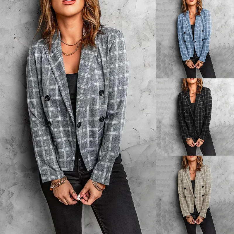 New Plaid Printed Button Casual Blazer Women Fashion Solid Colors Single Button Casual Office Blazer Club Party Formal Clothing