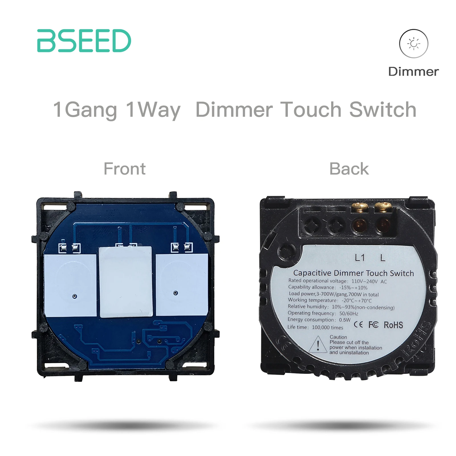 Bseed Die Basis des Touch-Schalters 1/2/3 Gang 1/2Wege Lichtschalter ohne Glasscheibe EU-Standard-Dimmerschalter DTY-Funktionsteil