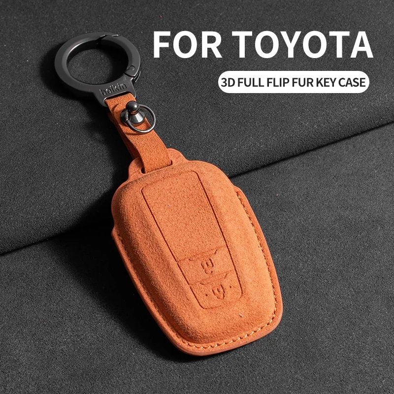 Leather Car Key Case for Toyota Prius Camry Corolla CHR C-HR RAV4 Land Cruiser 2/3 Button Keychain Suede Accessories