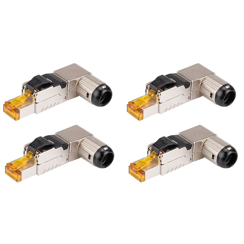 

A36T-4Pcs RJ45 Full Shielded Zinc-Alloy Field Plug 90 Degree Angled CAT8 STP Field Termination Connector Toolless Type