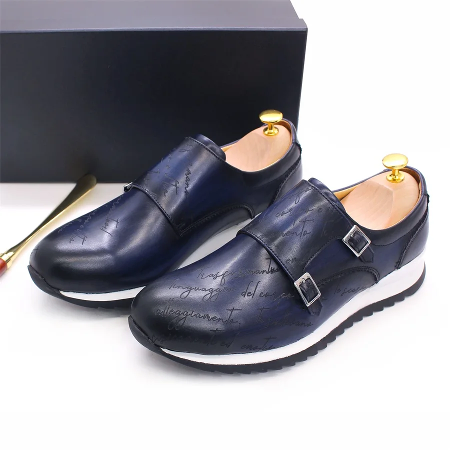 Classic Men\'s Leather Shoes Double-breasted Round Toe Comfortable Handmade Shoes Fashion Leather Shoes Wedding Men Casual Shoes