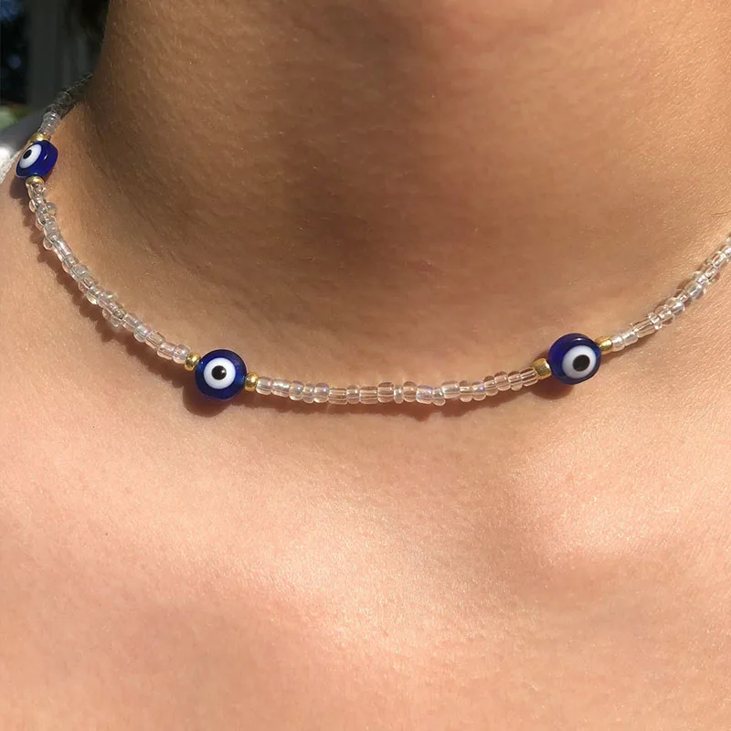 Beaded Danity Choker Beach Vibe Bohemian Jewelry Evil Eye Protection,